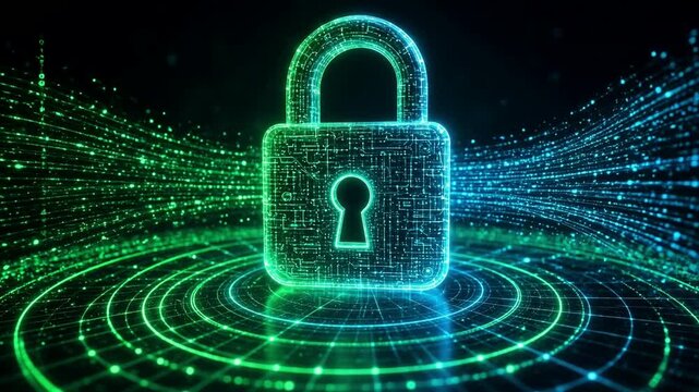 Cybersecurity Lock and Binary Code, Data Encryption Animation, 4K Loop
