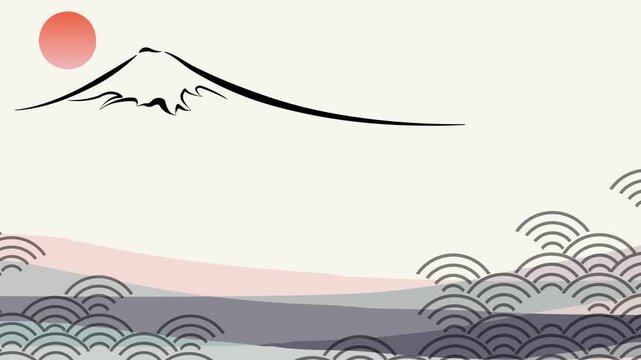 Minimalist Japanese Illustration of Mount Fuji 4K