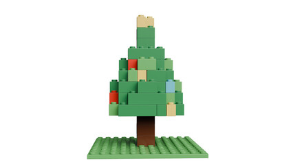 3D Render of a colorful LEGO Christmas tree decorated with various blocks. © Anh