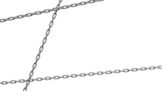 3D Render of interconnected metal chains against a white background