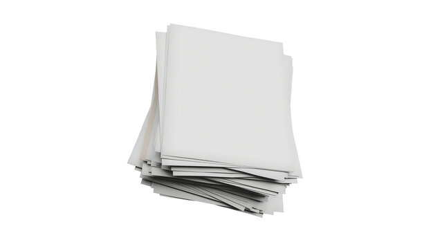 3D Render of a stack of blank white papers resting on a dark surface.