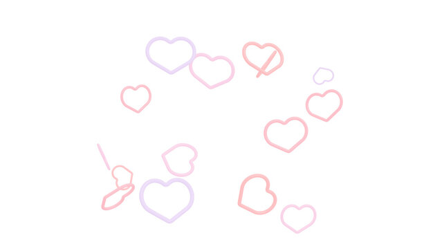 3D Render of glowing hearts in various sizes set against a white background
