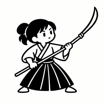 Young girl practicing naginata