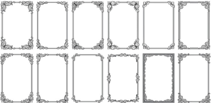 Decorative vector frames and borders. Set of vintage frames. Floral ornament. 