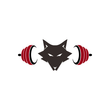 Wolf Head Logo with Barbell for Fitness Gym.