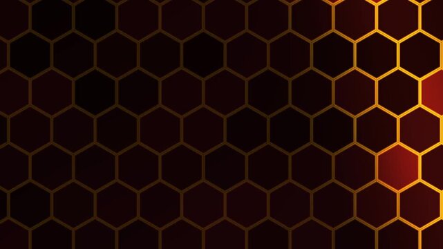 Seamless loop burgundy and gold animated hexagon grid background