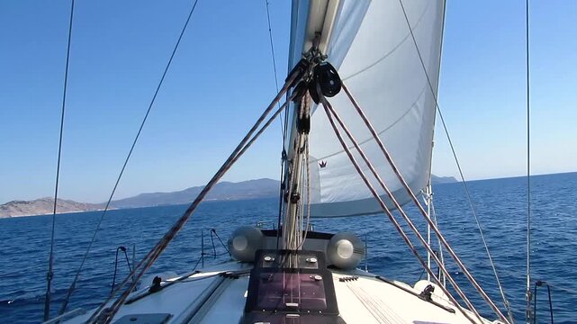 Sailing yacht moving on open sea
