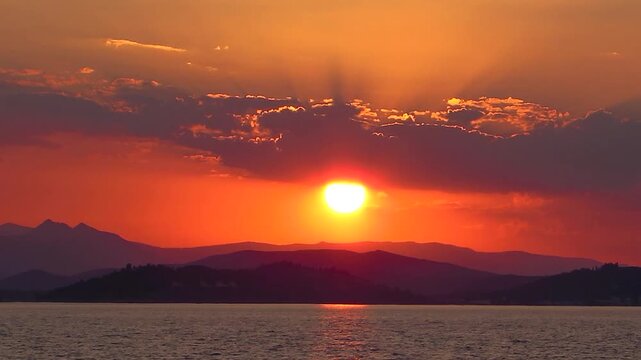 Sunset over sea view from sailing yacht