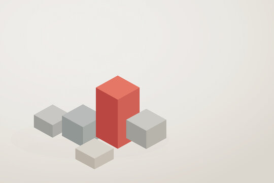 Coral Geometric Block Standing Out Among Neutral Cubes on Minimal Background