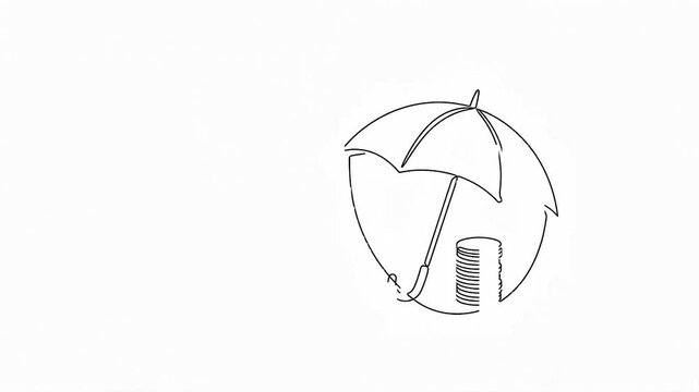 Umbrella Protecting Coin Stack Financial Insurance Line Art Animation