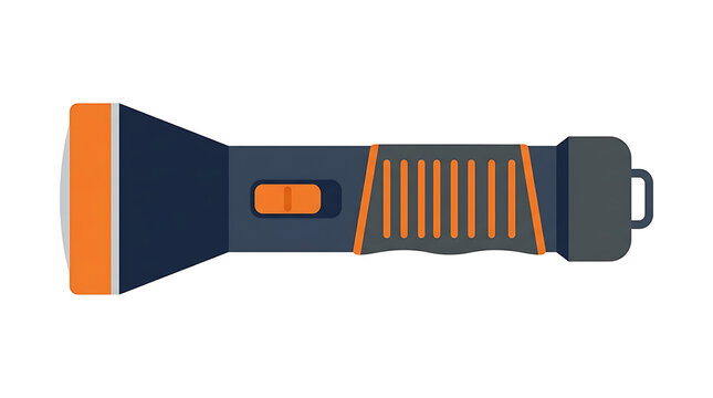 Modern Handheld Flashlight with Orange Accents for Emergency Preparedness and Outdoor Activity Illustrations