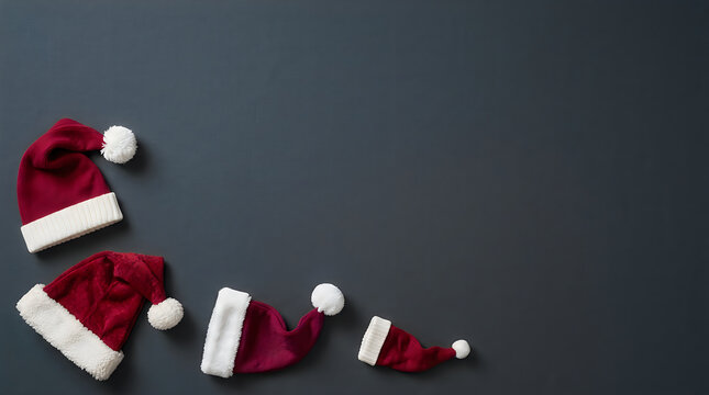 Santa hats shrinking on gray background