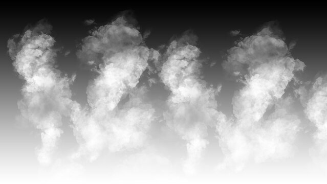 White smoke plumes rising against a black to gray gradient background
