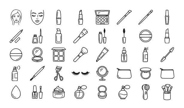 Makeup and Cosmetic Beauty Editable Stroke Vector Line Icon Collection