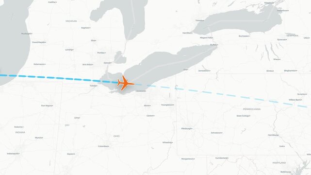 Flight Route Map Chicago to New York with Airplane Flying Clean 4K Animation