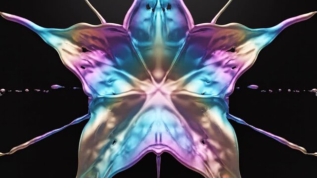 Abstract Iridescent Liquid Symmetrical Web Structure with Holographic Fluid Textures on Black Background