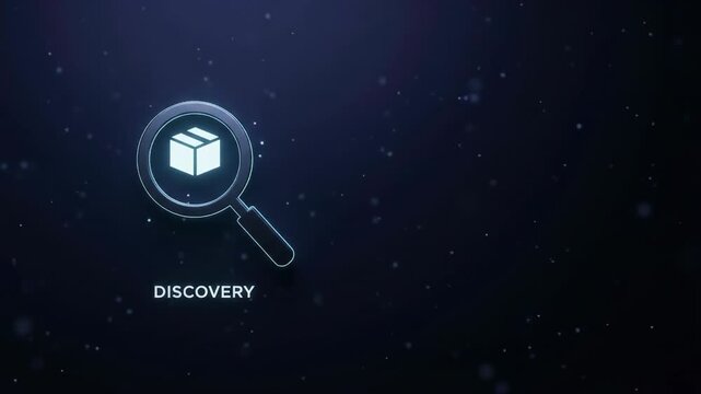 Glowing Product Discovery Magnifier and Package Icon on Dark