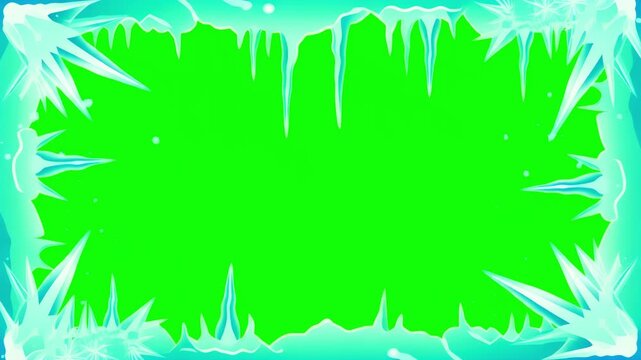 Animated frosty ice and sharp icicle border expanding on a green screen. Ideal for winter and holiday themes.