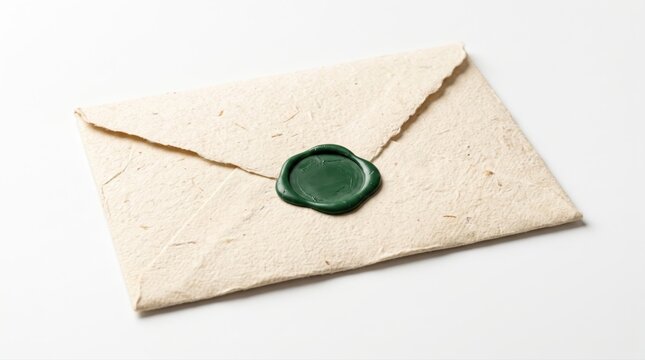 Vintage paper envelope sealed with a green wax stamp for a classic letter delivery