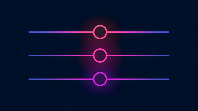 Vector icon representing three horizontal slider controls with empty circles, indicating adjustable settings or filter options in a digital interface. Stock Vector