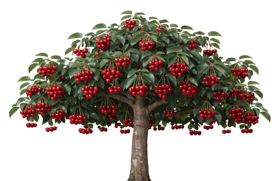 Cherry tree branches packed with ripe red fruits as PNG asset