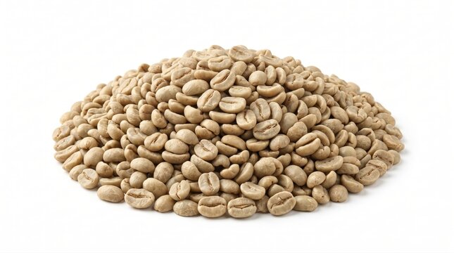 A large pile of roasted brown and raw green coffee beans mixed together on a surface
