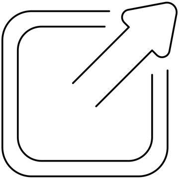 Line art style icon illustration of an external link square with arrow isolated on transparent background. Minimalist thin line design element for share redirect UI.