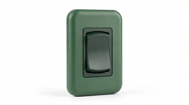 dark green plastic light switch mounted on a simple flat wall plate