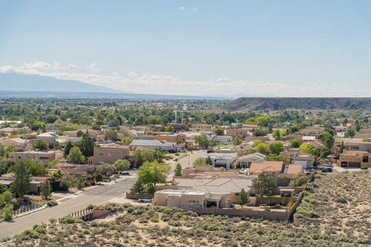 Aerial view of Albuquerque residential neighborhood and desert