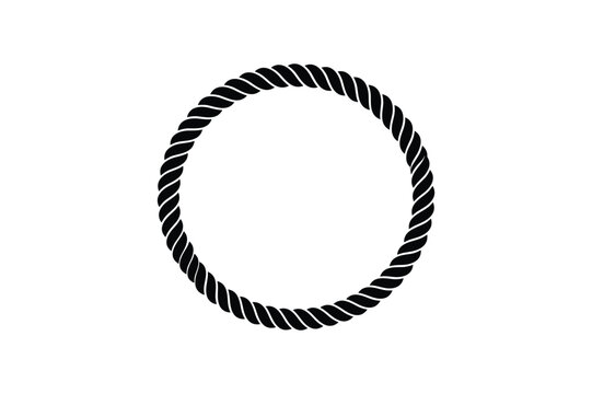 Black twisted rope circle on white background for nautical or decorative themes