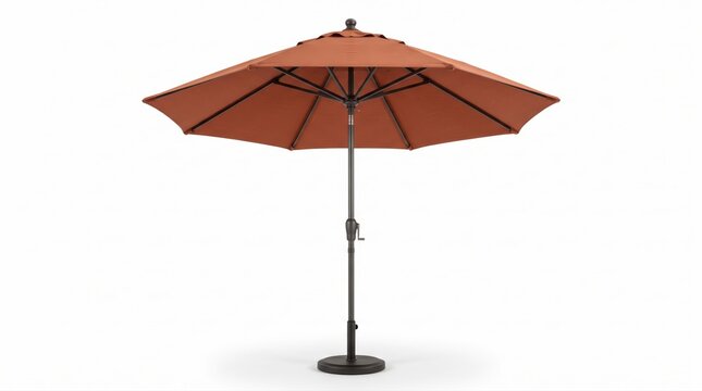 Open orange patio umbrella for outdoor shade in the summer season