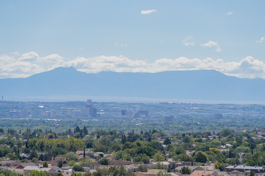 Albuquerque City Skyline and Sandia Mountains View