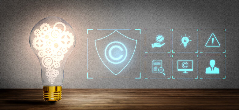 Digital copyright protection system showing secure ownership, intellectual property rights, content verification, and legal warning icons for creators and publishers Vouch