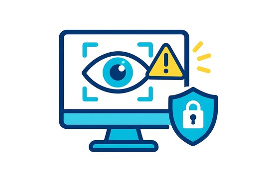 AIによる不正アクセス検知とサイバーセキュリティの概念、警告マークと鍵付きの盾｜人工知能、異常検知、侵入検知、情報保護、セキュリティ監視