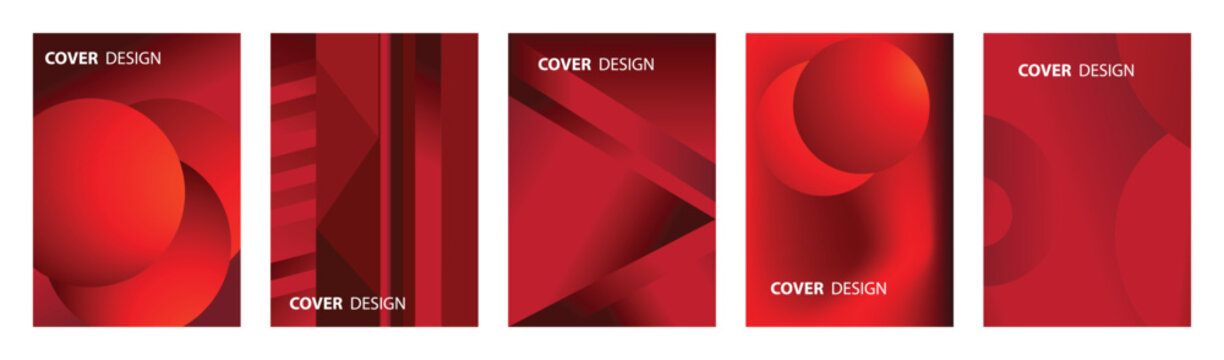 Abstract Red Gradient Vector Poster Template Collection with Glowing Spheres, Chevron Lines, Layered Stairs, Mesh Waves and Geometric Tiles.eps