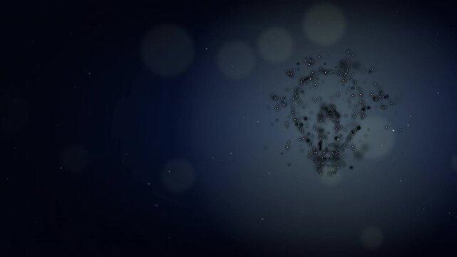 Abstract light bulb concept made of digital particles on dark background.