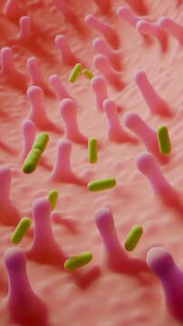 Lactobacillus Bacteria Microscopic Animation on Intestinal Villi