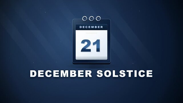 Premium December Solstice animation featuring a dimensional calendar displaying December 21, elegant icy typography, and realistic falling snowflakes against a cinematic blue winter background