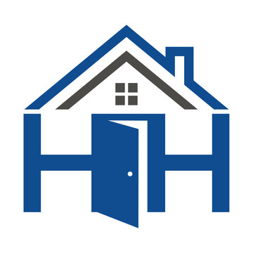 Double letter H or initial HH with door and roof house logo design vector.