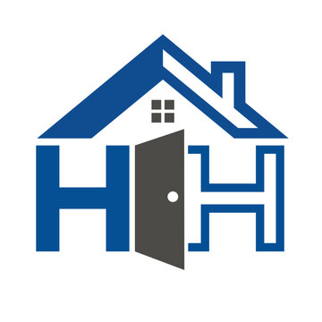 Double letter H or initial HH with door and roof house logo design vector.