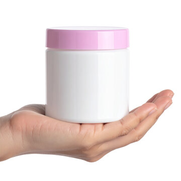 Baby talcum powder container in hand isolated on transparent or white backgrounds