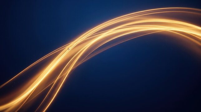 Abstract glowing light streaks flowing diagonally across deep blue background, dynamic energy waves representing speed, motion