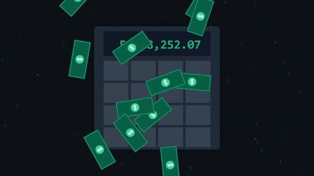 Money Falling Around Calculator Financial Concept Animation