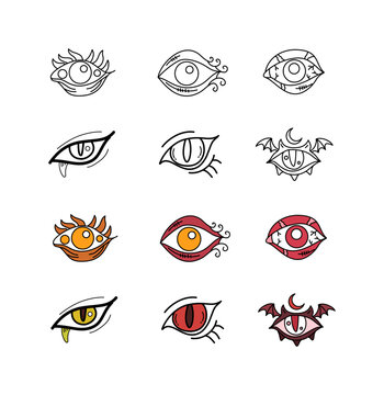 collection of spooky stylized halloween monster eye icon bundle
