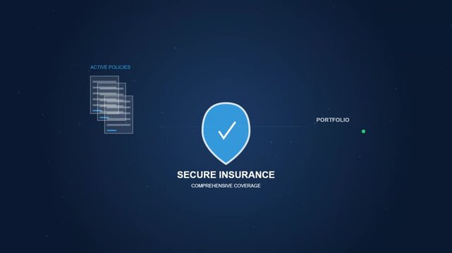 Secure Insurance Logo Animation with Checkmark Shield and Data Icons Business Finance