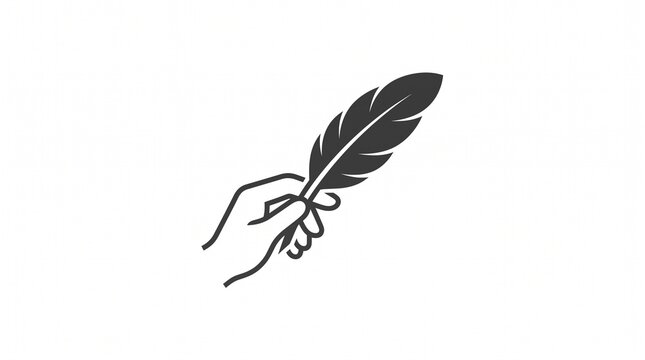 Hand holding feather pen icon vector illustration isolated on white background