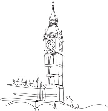 Hand drawn sketch of big ben clock tower in london