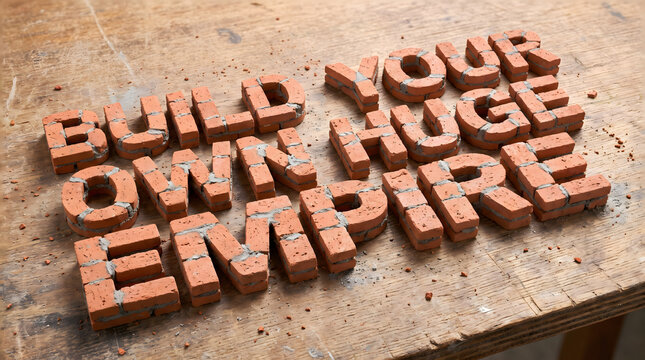 Realistic Miniature Red Clay Bricks and Mortar Typography