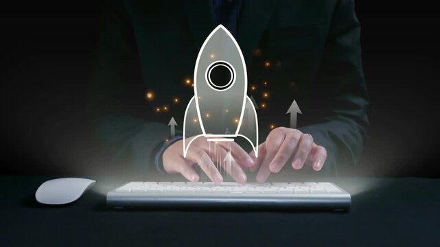 Startup launch and business growth concept, rocket symbolism, entrepreneurship, startup innovation, and early-stage success strategies for new business development and expansion. Elide