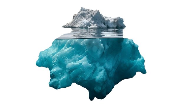 Iceberg with visible submerged portion floats on calm clear water